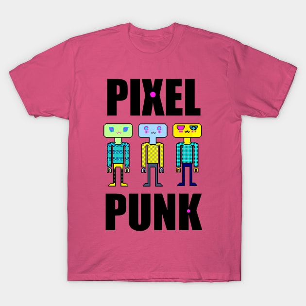 Pixel Punk Girl Robots in Pink T-Shirt by chowlet